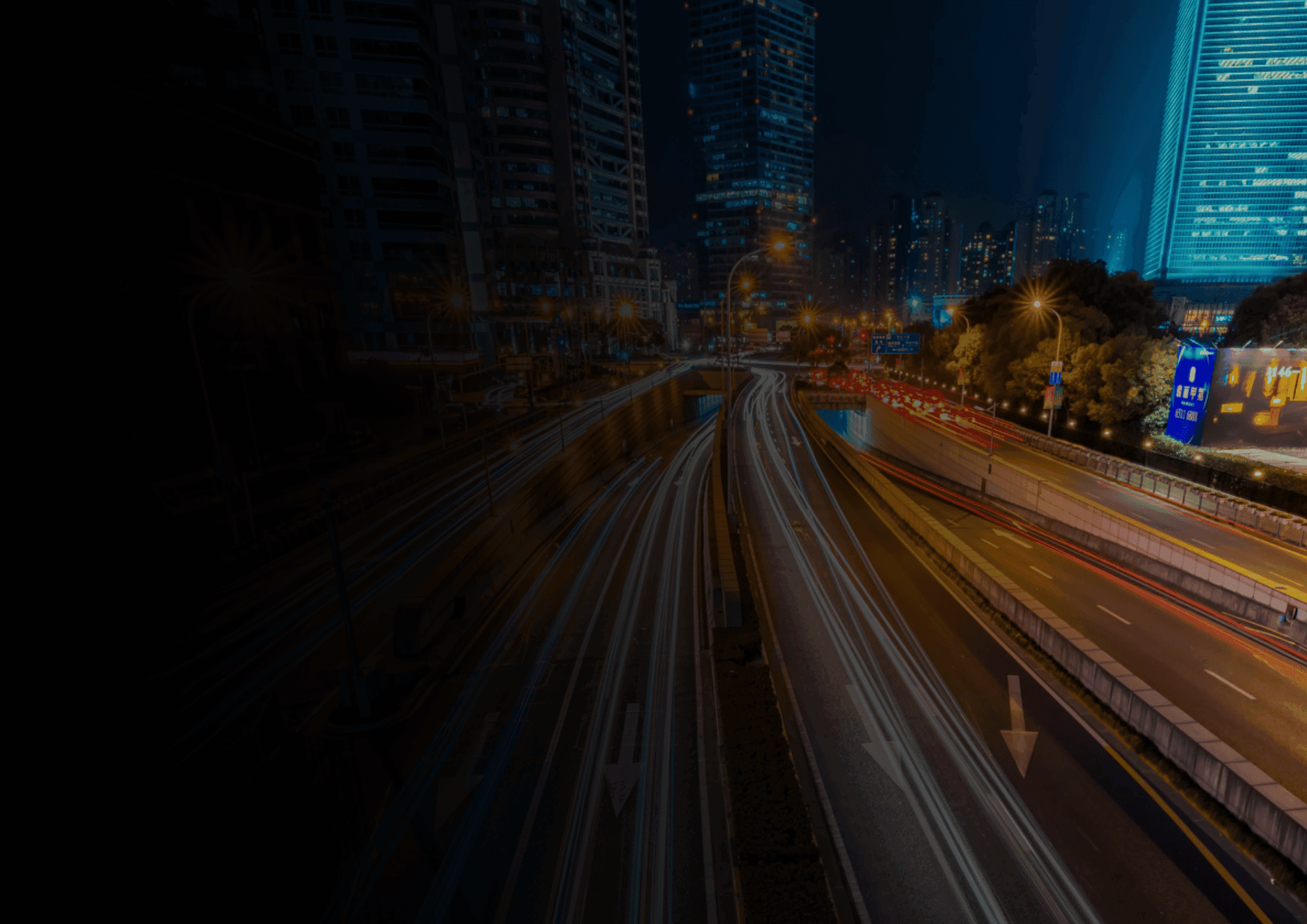 Aerial view of city highways at night